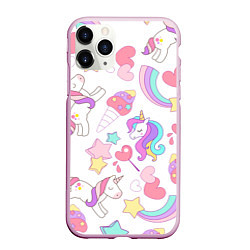 Чехол iPhone 11 Pro матовый Единорог мороженое радуга и звездочки, цвет: 3D-розовый