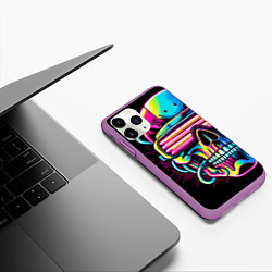 Чехол iPhone 11 Pro матовый Cyber skull - ai art neon, цвет: 3D-фиолетовый — фото 2