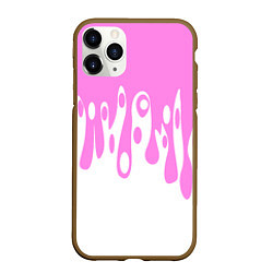Чехол iPhone 11 Pro матовый Потеки розовой краски на белом, цвет: 3D-коричневый