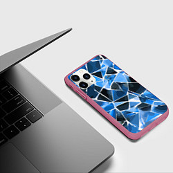 Чехол iPhone 11 Pro матовый Чёрно-синяя абстракция и белые полосы, цвет: 3D-малиновый — фото 2