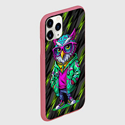 Чехол iPhone 11 Pro матовый Модная сова и зеленые молнии, цвет: 3D-малиновый — фото 2