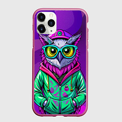 Чехол iPhone 11 Pro матовый Модная сова на фиолетовом, цвет: 3D-малиновый