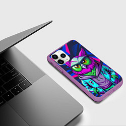 Чехол iPhone 11 Pro матовый Модная сова сине-фиолетовый фон, цвет: 3D-фиолетовый — фото 2