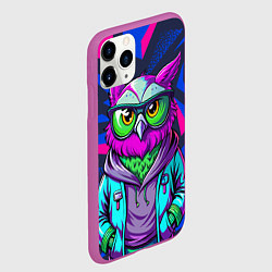 Чехол iPhone 11 Pro матовый Модная сова сине-фиолетовый фон, цвет: 3D-фиолетовый — фото 2
