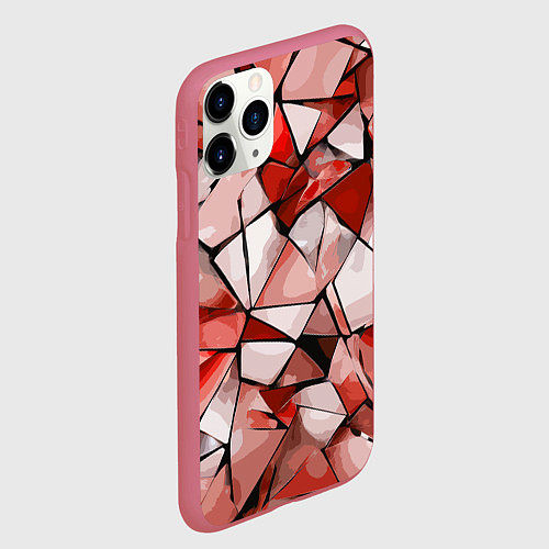 Чехол iPhone 11 Pro матовый Чёрно-красная абстракция и чёрные полосы / 3D-Малиновый – фото 2