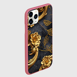 Чехол iPhone 11 Pro матовый Золотые объемные узоры на ткани, цвет: 3D-малиновый — фото 2