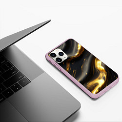 Чехол iPhone 11 Pro матовый Черно-золотая волнистая текстура, цвет: 3D-розовый — фото 2