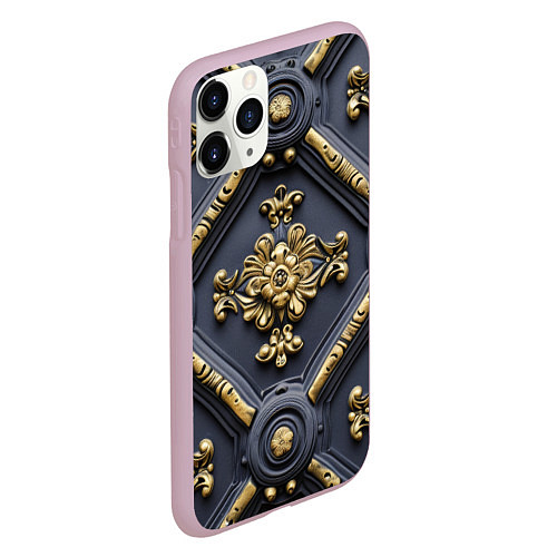Чехол iPhone 11 Pro матовый Классические объемные золотые узоры / 3D-Розовый – фото 2