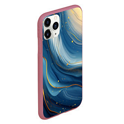 Чехол iPhone 11 Pro матовый Золотая волнистая текстура на синей ткани, цвет: 3D-малиновый — фото 2