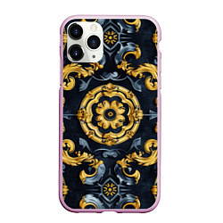 Чехол iPhone 11 Pro матовый Золотые и синие абстрактные узоры, цвет: 3D-розовый