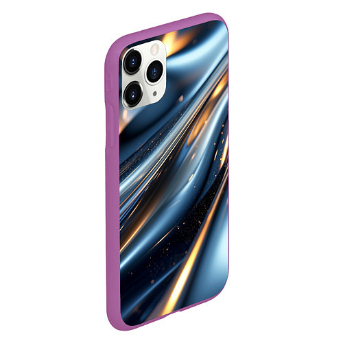 Чехол iPhone 11 Pro матовый Синяя обтекаемая текстура / 3D-Фиолетовый – фото 2