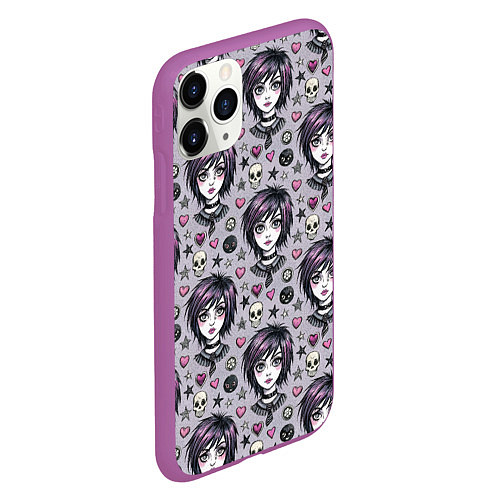 Чехол iPhone 11 Pro матовый Эмо-стиль нулевых / 3D-Фиолетовый – фото 2
