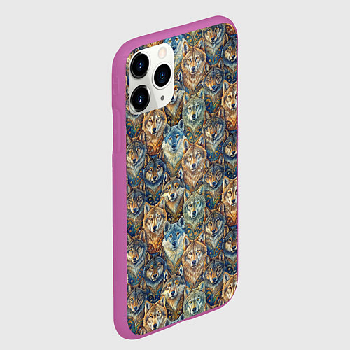 Чехол iPhone 11 Pro матовый Волчий узор / 3D-Фиолетовый – фото 2