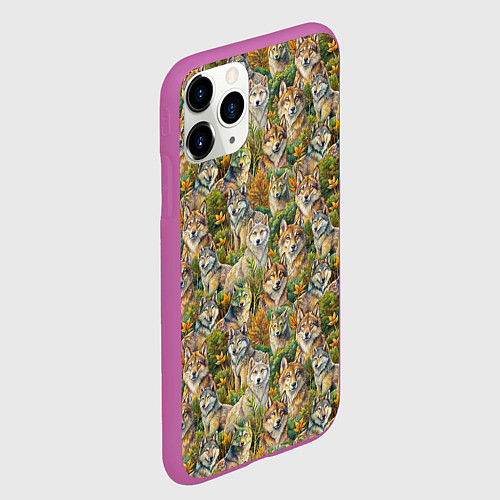 Чехол iPhone 11 Pro матовый Паттерн волчьих морд / 3D-Фиолетовый – фото 2