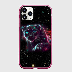 Чехол iPhone 11 Pro матовый Межгалактическая пантера - космос от нейросети, цвет: 3D-малиновый