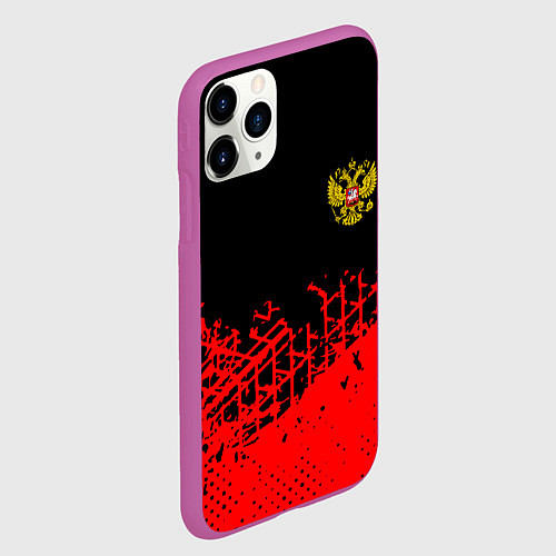 Чехол iPhone 11 Pro матовый Россия герб красные краски / 3D-Фиолетовый – фото 2