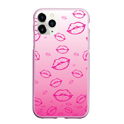 Чехол iPhone 11 Pro матовый Паттерн малиновые губы на розовом градиент - lips, цвет: 3D-розовый