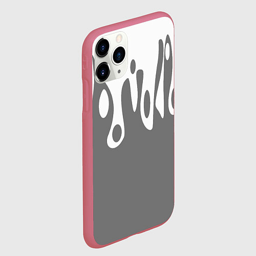Чехол iPhone 11 Pro матовый Потеки белой краски на сером фоне / 3D-Малиновый – фото 2