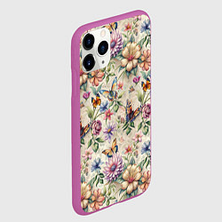 Чехол iPhone 11 Pro матовый Летний узор с цветами и бабочками, цвет: 3D-фиолетовый — фото 2