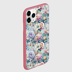 Чехол iPhone 11 Pro матовый Цветы и бабочки летний паттерн, цвет: 3D-малиновый — фото 2