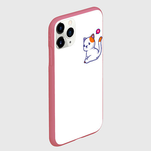 Чехол iPhone 11 Pro матовый Милый кот обиделся с разбитым сердечком / 3D-Малиновый – фото 2