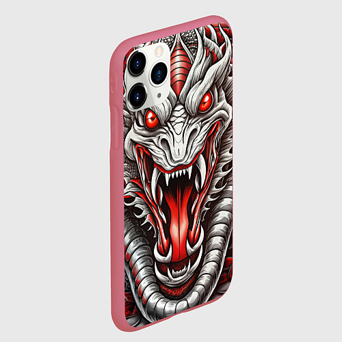 Чехол iPhone 11 Pro матовый Крупная морда змеи красно-белая / 3D-Малиновый – фото 2