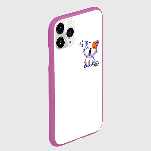 Чехол iPhone 11 Pro матовый Милый кот сонный зевает / 3D-Фиолетовый – фото 2