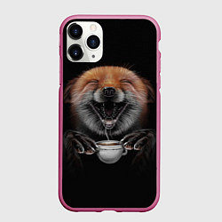 Чехол iPhone 11 Pro матовый Лис с чашечкой кофе, цвет: 3D-малиновый