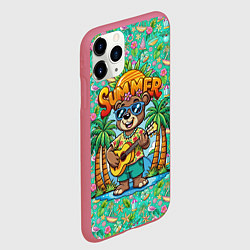 Чехол iPhone 11 Pro матовый Медведь играет на гитаре жарким летом, цвет: 3D-малиновый — фото 2