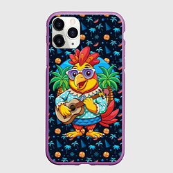 Чехол iPhone 11 Pro матовый Жаркое лето петух играет на гитаре