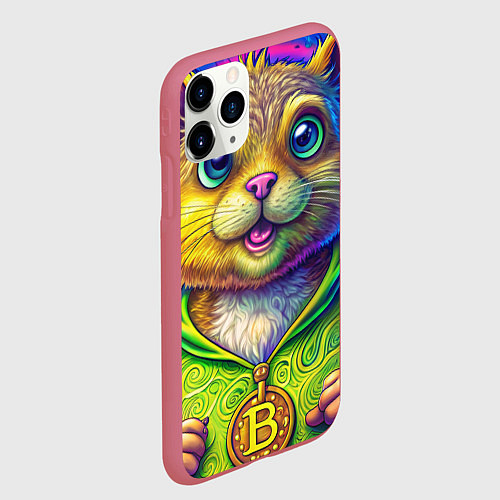 Чехол iPhone 11 Pro матовый Хомяк и биткоин / 3D-Малиновый – фото 2
