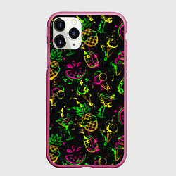 Чехол iPhone 11 Pro матовый Тропический ананасовый коктейль, цвет: 3D-малиновый