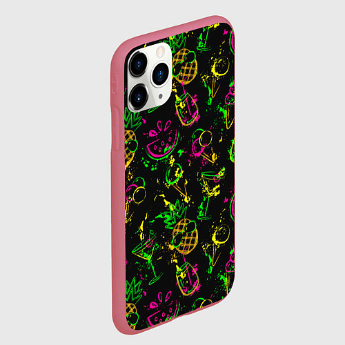 Чехол iPhone 11 Pro матовый Тропический ананасовый коктейль / 3D-Малиновый – фото 2