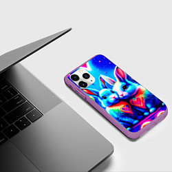 Чехол iPhone 11 Pro матовый Неоновые зайчики - любовь сердечки, цвет: 3D-фиолетовый — фото 2