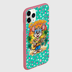 Чехол iPhone 11 Pro матовый Грызун играет на гитаре жарким летом, цвет: 3D-малиновый — фото 2