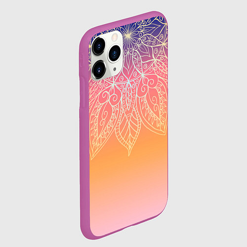 Чехол iPhone 11 Pro матовый Сине-оранжевый градиент с узором мандала / 3D-Фиолетовый – фото 2