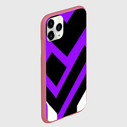 Чехол iPhone 11 Pro матовый Фиолетово-белые полосы на чёрном фоне, цвет: 3D-малиновый — фото 2