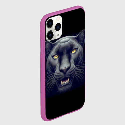 Чехол iPhone 11 Pro матовый Могучая пантера - нейросеть / 3D-Фиолетовый – фото 2