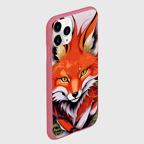 Чехол iPhone 11 Pro матовый Лиса Кицунэ в японском стиле / 3D-Малиновый – фото 2