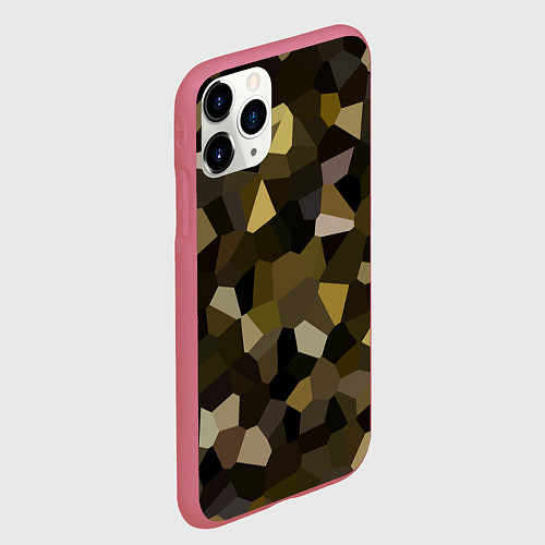 Чехол iPhone 11 Pro матовый Мозаика оливковых оттенков / 3D-Малиновый – фото 2