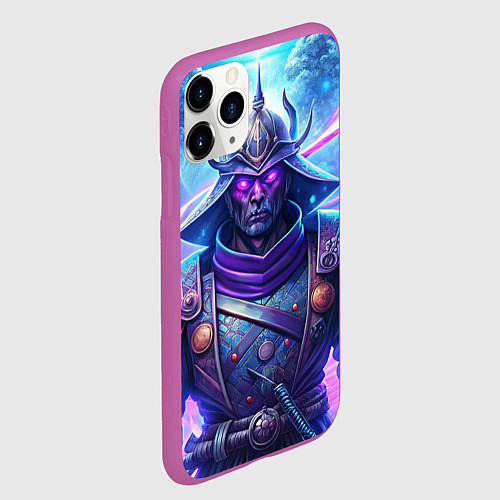 Чехол iPhone 11 Pro матовый Самурай ледяной фэнтезийный синий стиль - вьюга / 3D-Фиолетовый – фото 2
