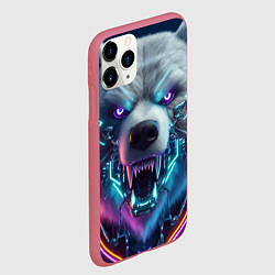 Чехол iPhone 11 Pro матовый Cyber bear - neon glow, цвет: 3D-малиновый — фото 2