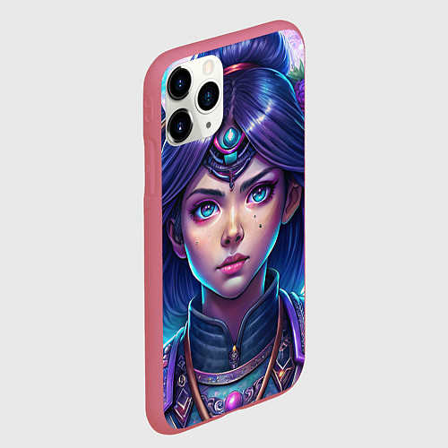 Чехол iPhone 11 Pro матовый Девушка самурай фэнтези стайл - big pictures / 3D-Малиновый – фото 2