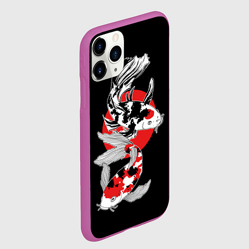 Чехол iPhone 11 Pro матовый Карпы кои - японский стиль / 3D-Фиолетовый – фото 2