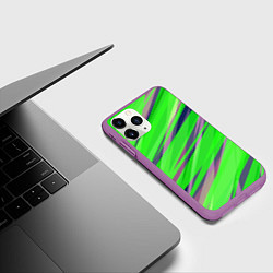 Чехол iPhone 11 Pro матовый Зелёный и фиолетовый абстрактные полосы, цвет: 3D-фиолетовый — фото 2