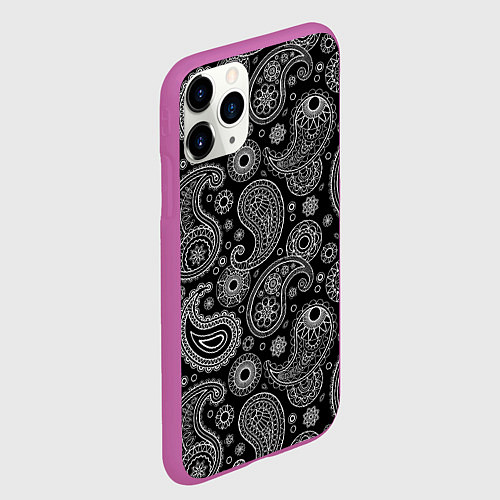 Чехол iPhone 11 Pro матовый Пейсли на черном / 3D-Фиолетовый – фото 2