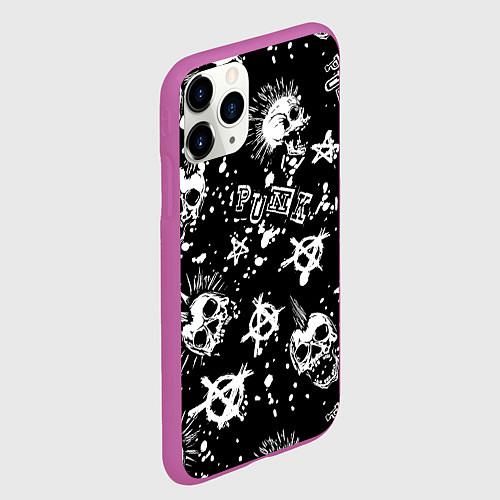 Чехол iPhone 11 Pro матовый Панк черепа - анархия / 3D-Фиолетовый – фото 2