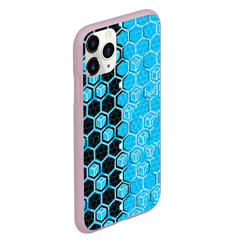 Чехол iPhone 11 Pro матовый Техно-киберпанк шестиугольники голубой и чёрный / 3D-Розовый – фото 2