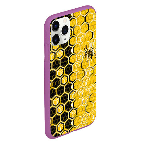 Чехол iPhone 11 Pro матовый Киберпанк соты шестиугольники жёлтый и чёрный с па / 3D-Фиолетовый – фото 2