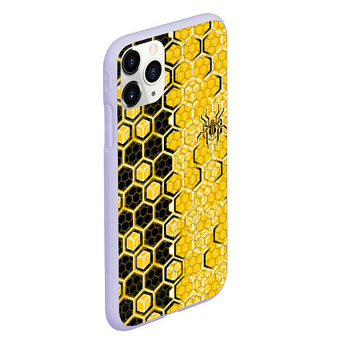 Чехол iPhone 11 Pro матовый Киберпанк соты шестиугольники жёлтый и чёрный с па / 3D-Светло-сиреневый – фото 2